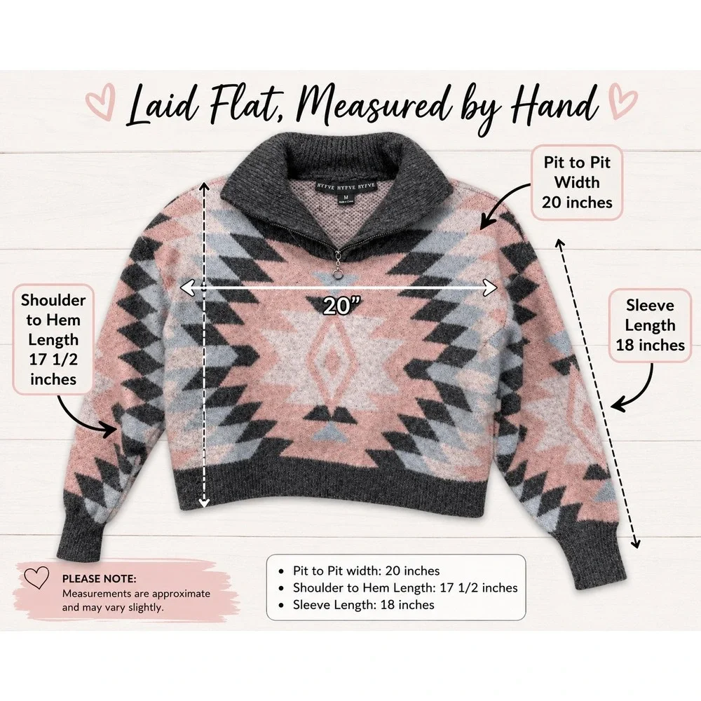 HYFVE Women's Medium Southwest Quarter Zip Cropped Sweater Cowgirl Western
